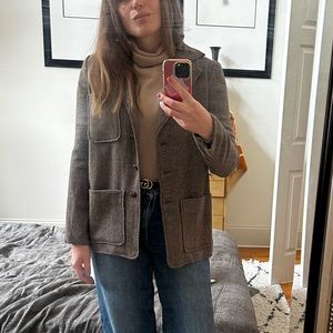 vintage tweed suit with jacket and midi skirt